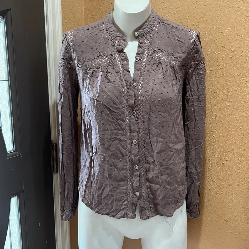 Free people light brown button up blouse - Picture 3 of 7